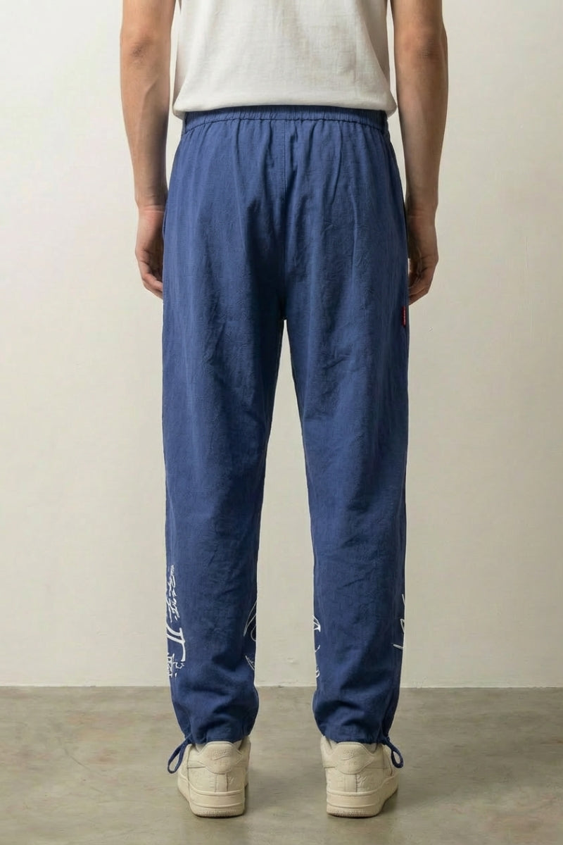 Bestickte Japanische Hose 'Tsuru', Seitenansicht Detail – japanische Hose Herren traditioneller Stil