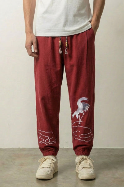 Bestickte Japanische Hose 'Tsuru'