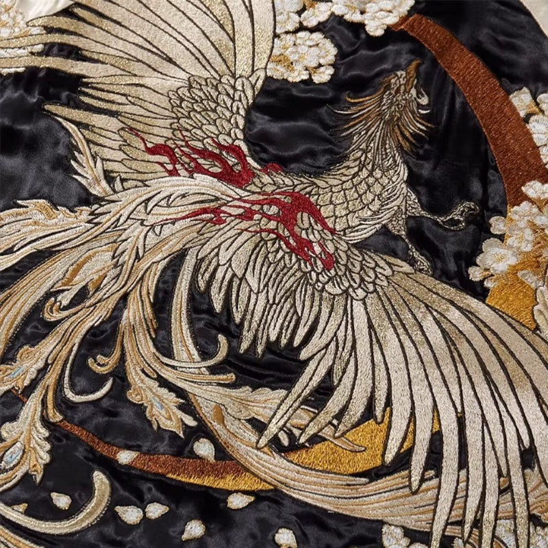 Sukajan mit weißem Phönix oder goldenem Drachen, Rippbündchen-Detail
