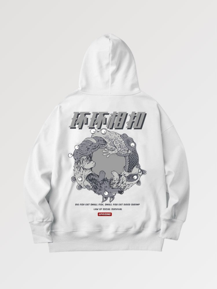 Schwarzer Hoodie mit japanischem Schriftzug 'Kaeru' – Oversize, Hoodie im japanischen Design