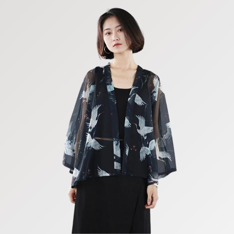 Schwarzer transparenter Kimono 'Hayko' – Kimono im traditionellen japanischen Stil für Herren und Damen