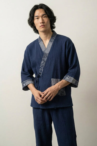 Blauer Jinbei-Pyjama 'Natsukon'