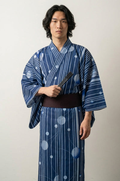Blauer Yukata für Herren 'Tamahari'
