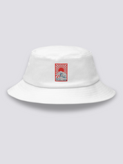 Bucket Hat Hokusai – Bucket Hat, gestickte aufgehende Sonne über Ukiyo-e-Wellen, Rückansicht