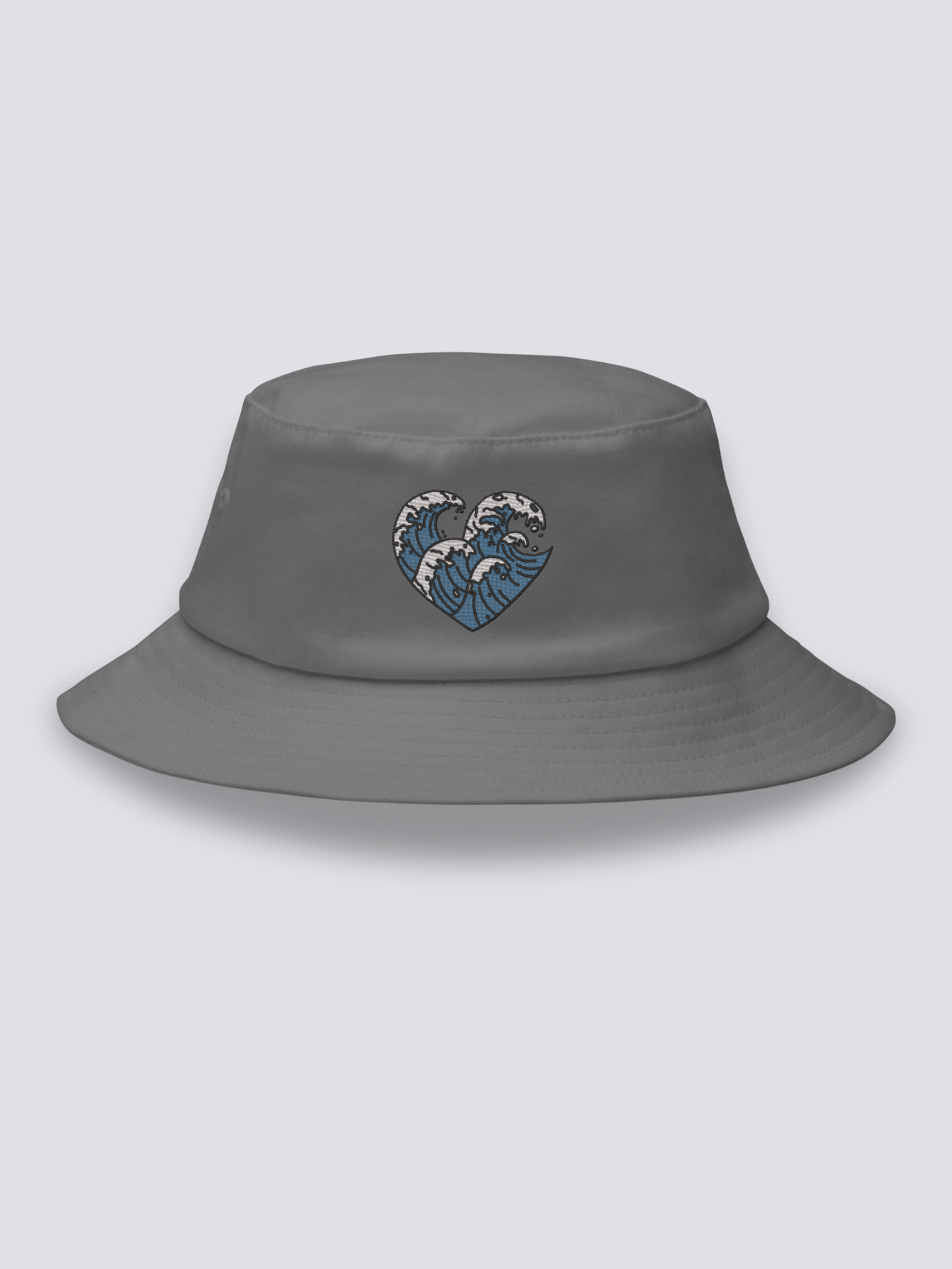 Bucket Hat Japanische Wellen – Bucket Hat, gestickte Nami-Wellen in Herzform, Rückansicht