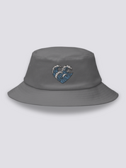 Bucket Hat Japanische Wellen – Bucket Hat, gestickte Nami-Wellen in Herzform, Rückansicht