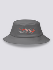 Bucket Hat Japanischer Fisch – Bucket Hat, gestickter Koi-Karpfen-Schwarm, Seitenansicht