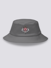 Bucket Hat Japanischer Fuchs – Bucket Hat, gestickte Kitsune-Maske von Katana durchbohrt, Rückansicht