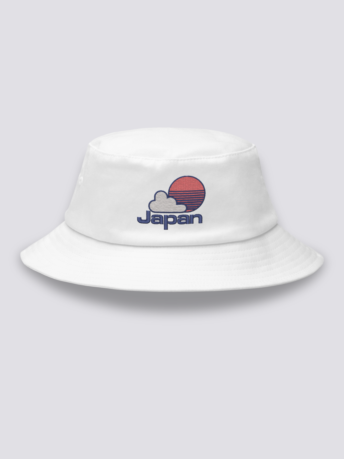 Bucket Hat Japanisches Baseball – Bucket Hat, gesticktes Sonnen- und Japan-Motiv im Yakyū-Stil, Detailaufnahme der Stickerei