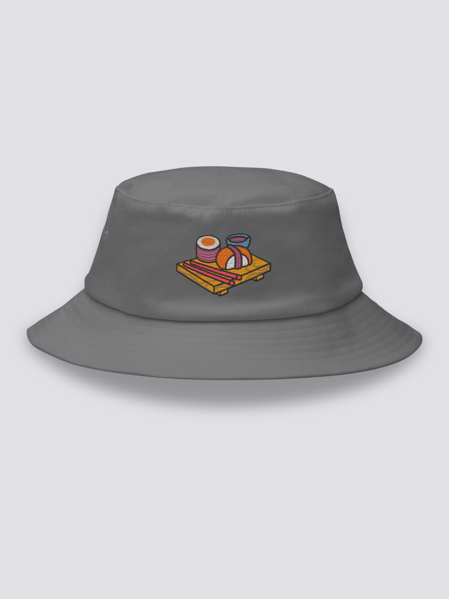 Bucket Hat Maki Nigiri – Bucket Hat, gesticktes Verkostungs-Tablett mit Sushi, Rückansicht