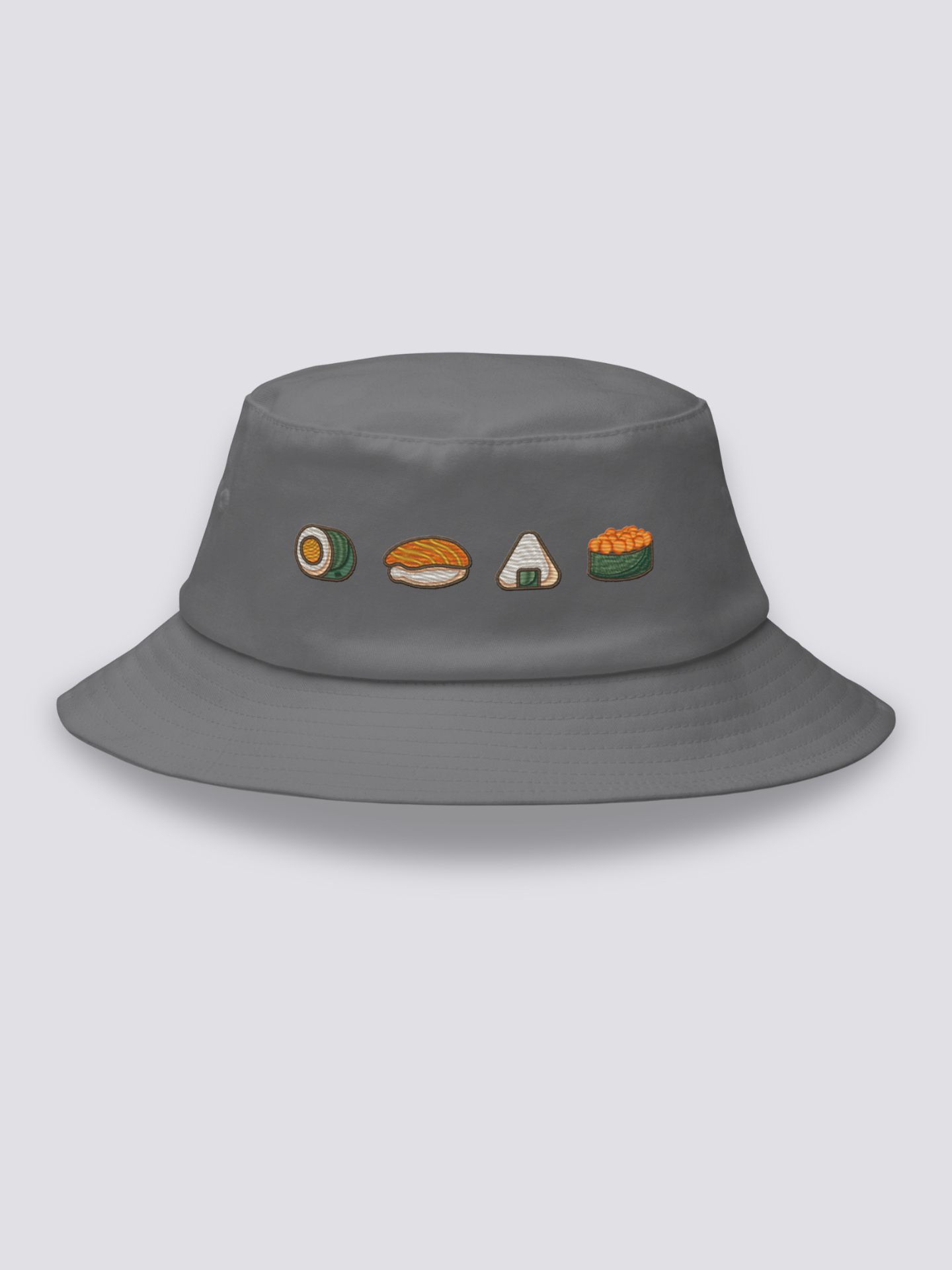 Bucket Hat Maki Nigiri Onigiri – Bucket Hat, vier gestickte Sushi-Spezialitäten, Rückansicht