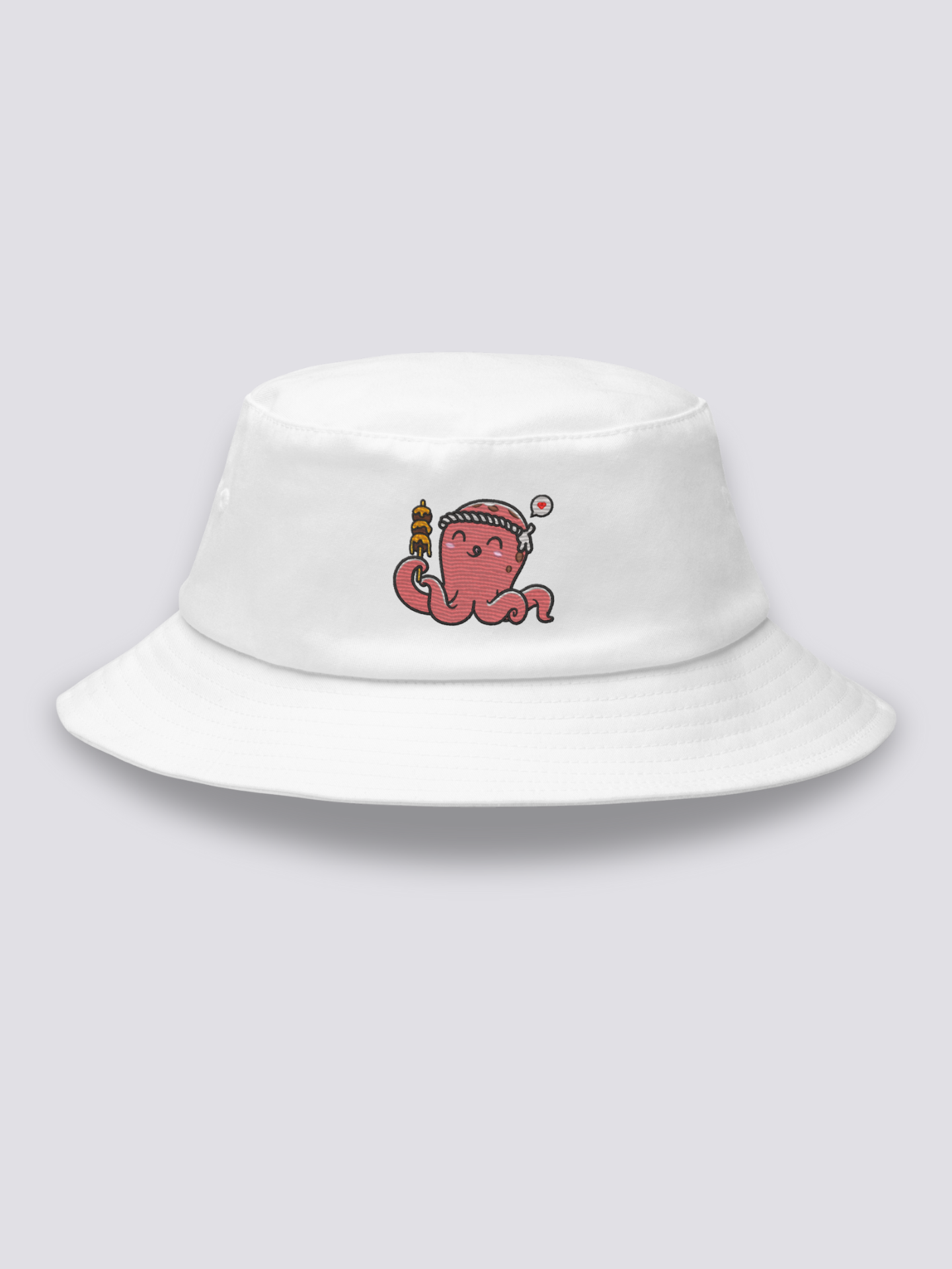 Bucket Hat Oktopus – Bucket Hat, gestickter Kawaii-Takoyaki-Oktopus mit Hachimaki, Rückansicht