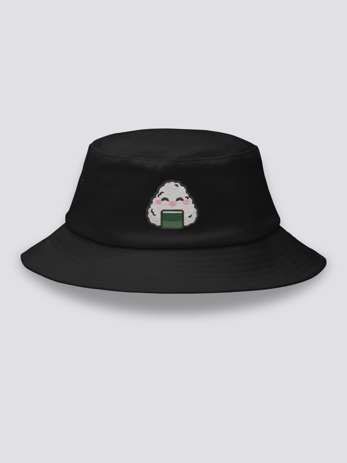 Bucket Hat Onigiri – Bucket Hat, gestickter Kawaii-Onigiri-Reisball, Vorderansicht