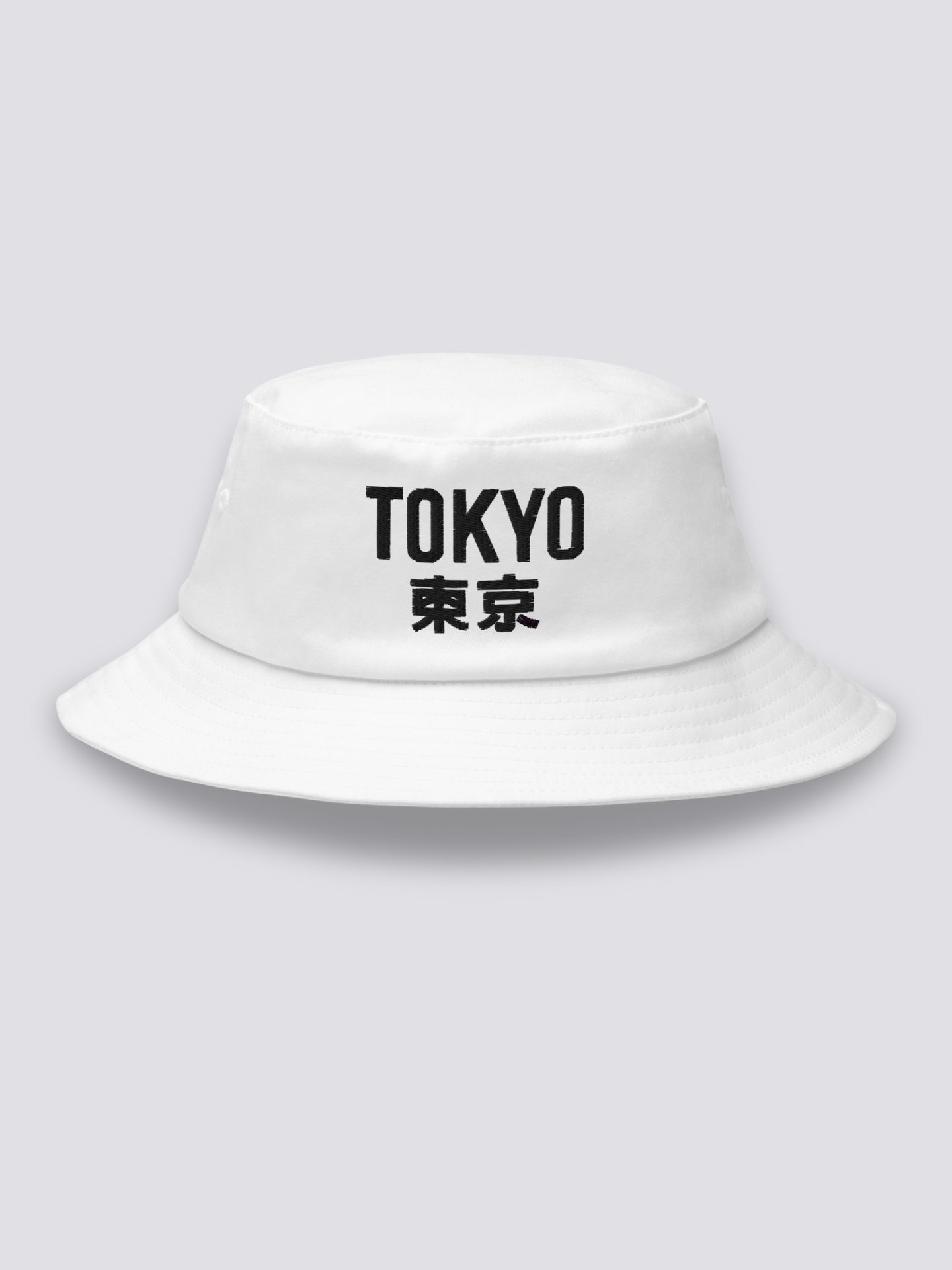 Bucket Hat Tokyo – Bucket Hat, gestickter zweisprachiger Tokyo-Schriftzug, Vorderansicht