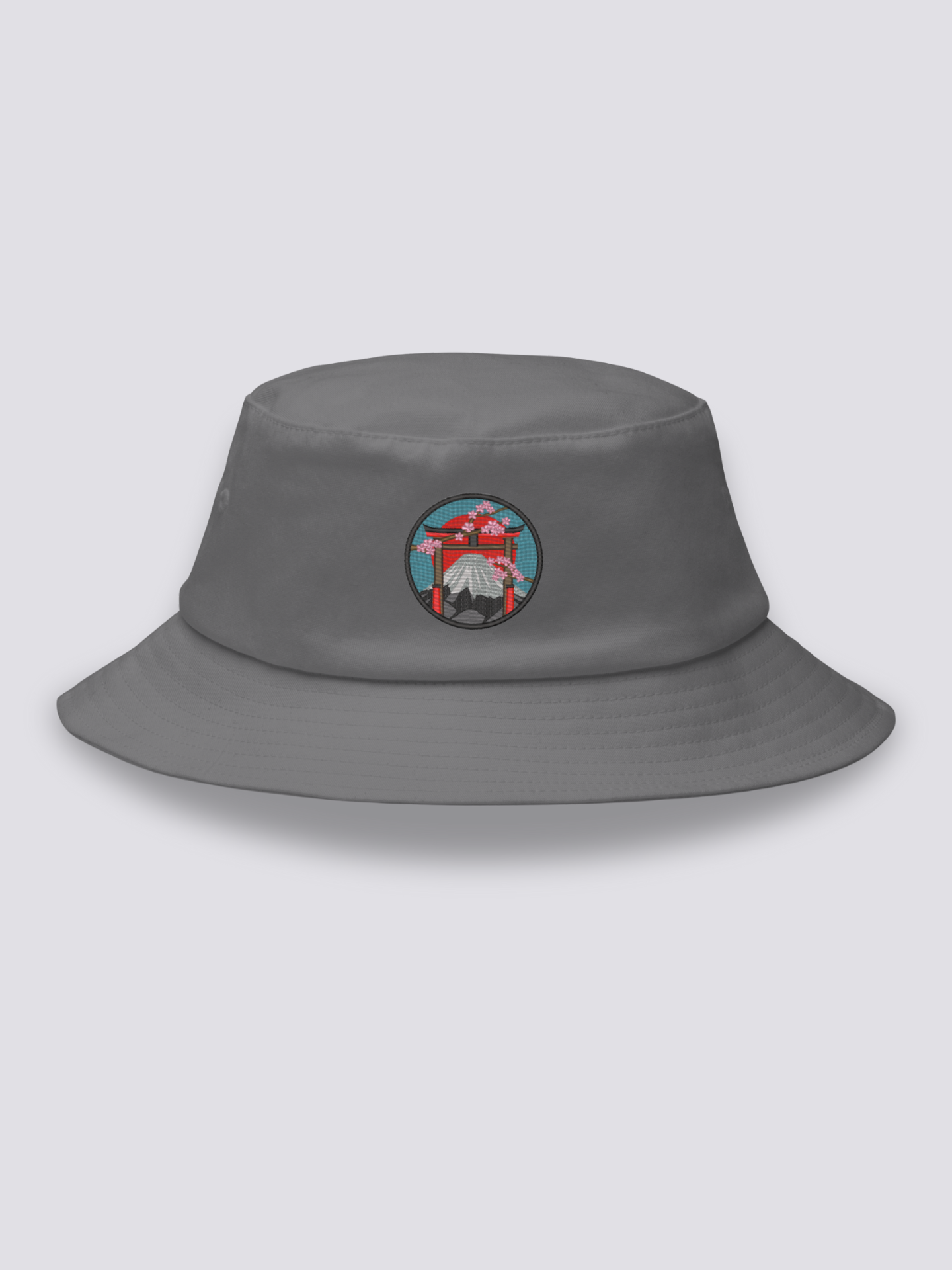 Bucket Hat Traditionell Japanisch – Bucket Hat, gesticktes Torii mit Fuji und Sakura, Rückansicht