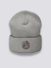 Burg Himeji Beanie – Beanie, gestickte weiße Burg Himeji mit Sakura, Seitenansicht