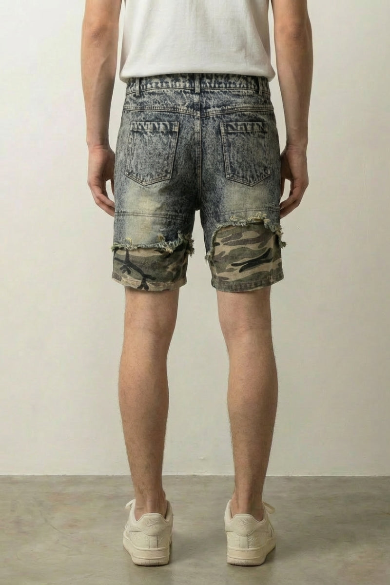 Camo Denim Shorts, Rückansicht – Denim-Shorts Herren japanischer Streetwear