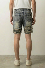 Camo Denim Shorts, Rückansicht – Denim-Shorts Herren japanischer Streetwear