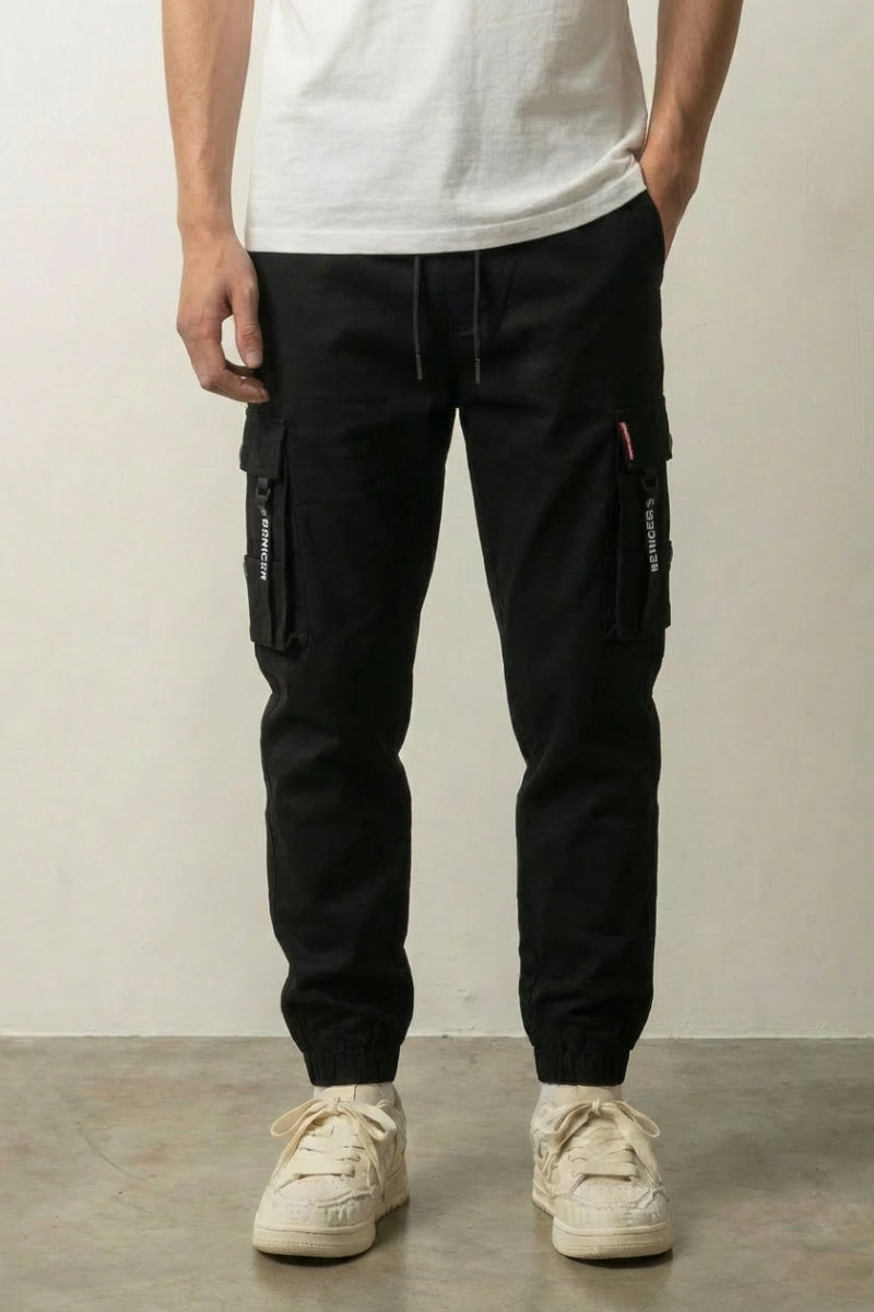 Cargo-Hose Grau 'Military Techwear', Rückansicht – Streetwear-Hose Herren japanischer Stil