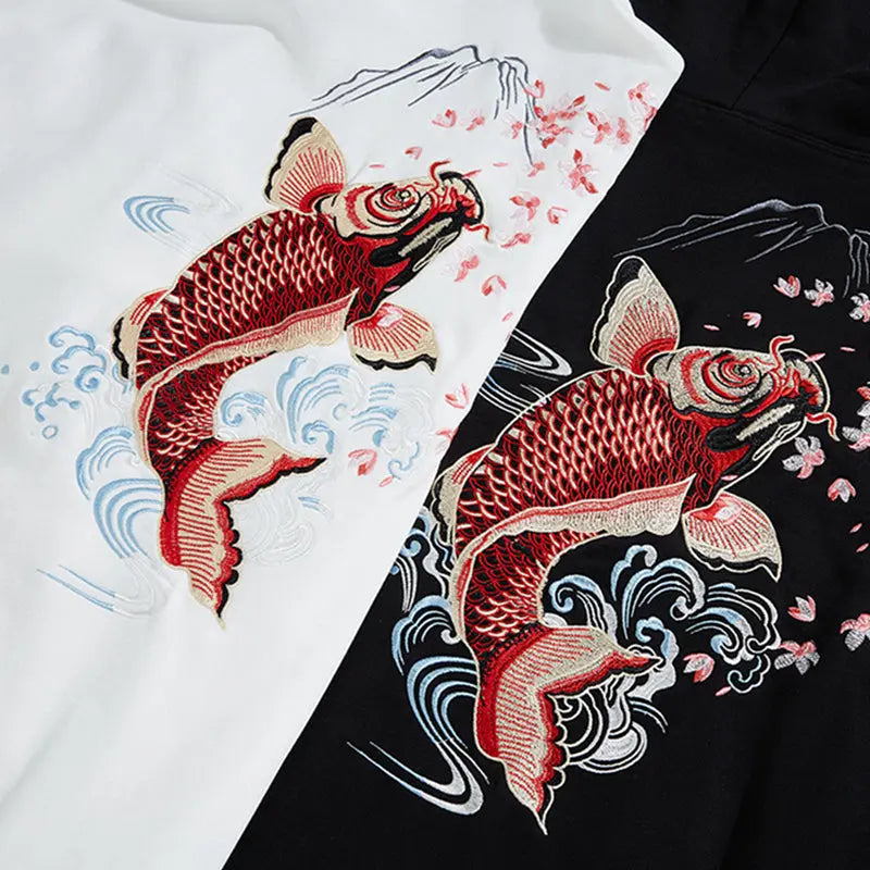 Karpfen Koi Sweatshirt 'Hamakodo' – Baumwolle: detailreicher Hoodie im japanischen Stil