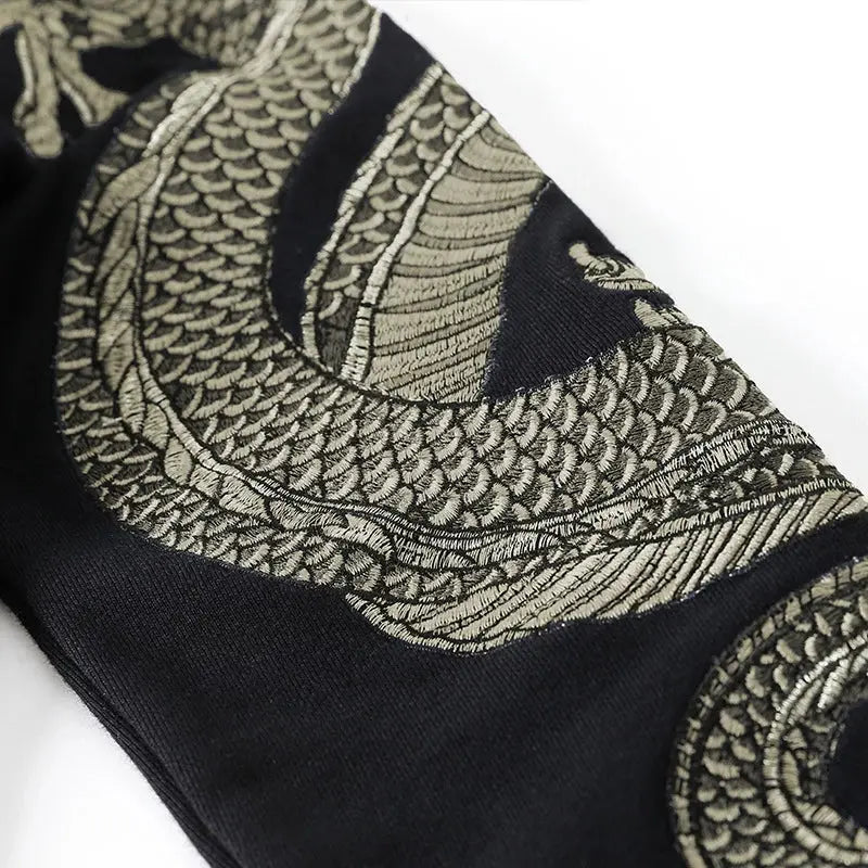 Chinesischer Drache Hoodie 'Huanglong' – Detail: Kapuzenpullover, Hoodie japanischen Stil