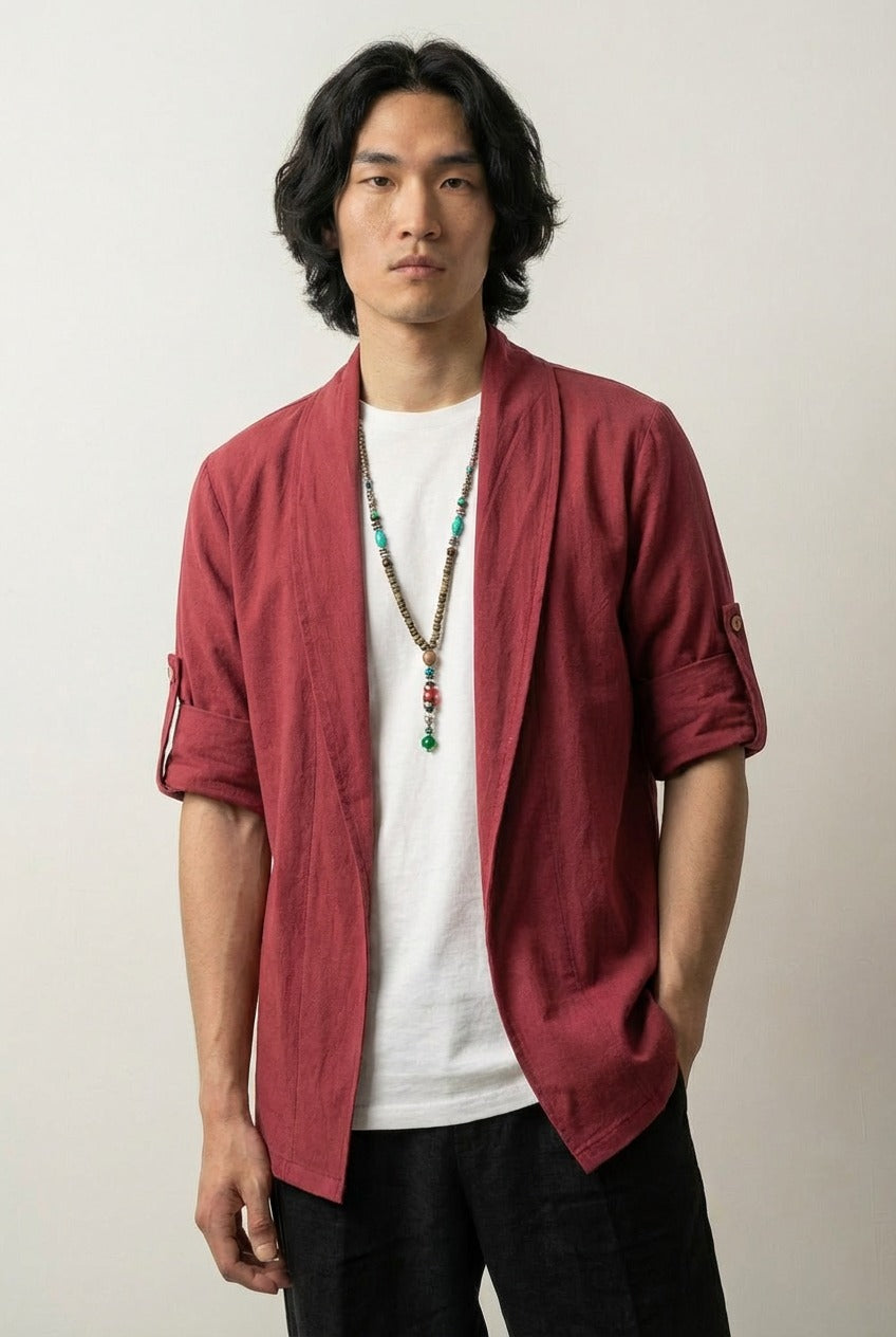 Kimono-Anzugjacke für Herren 'Shigeru' – Red Studioaufnahme