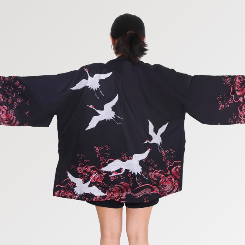 Kranich-Kimono 'Mayumi' – japanisches Gewand, Kimono im japanischen Design