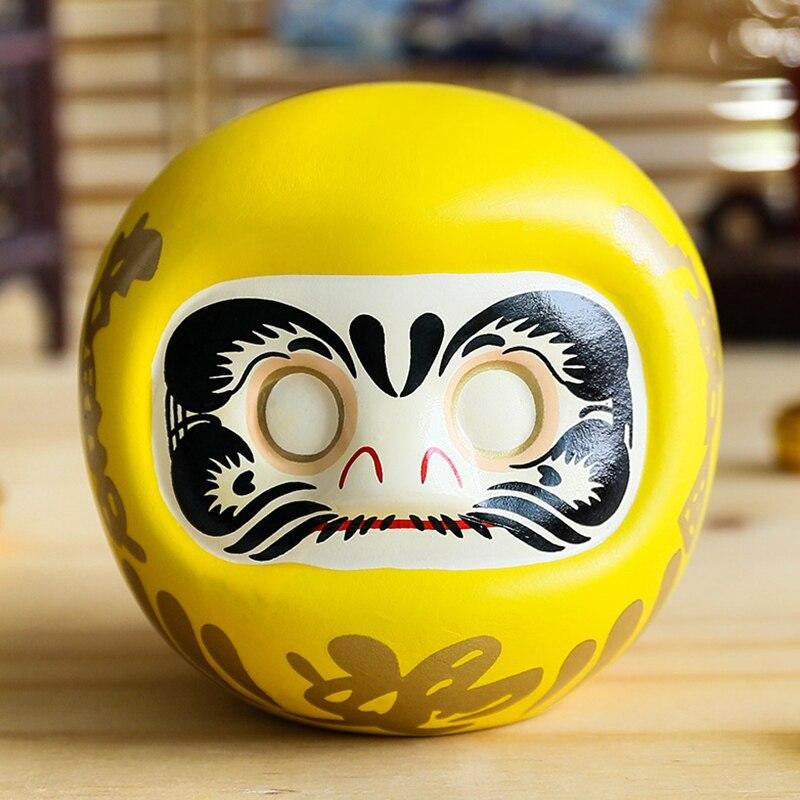 Daruma Spardose Gelb Leere Augen Prüfungen – Daruma, energetisierender Talisman für Studenten, Seitenansicht