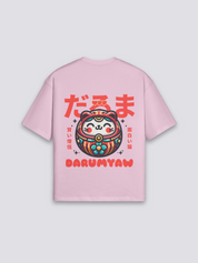 Daruma T-Shirt mit Daruma und Glückskatze, japanischer Glücks-Druck, oversize Baumwolle, seitliche Ansicht
