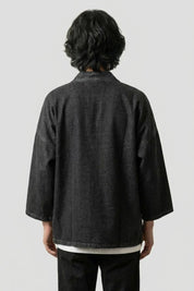 Schwarze Denim-Kimono-Jacke Kazuko Used-Patina, Männer, Rückenansicht