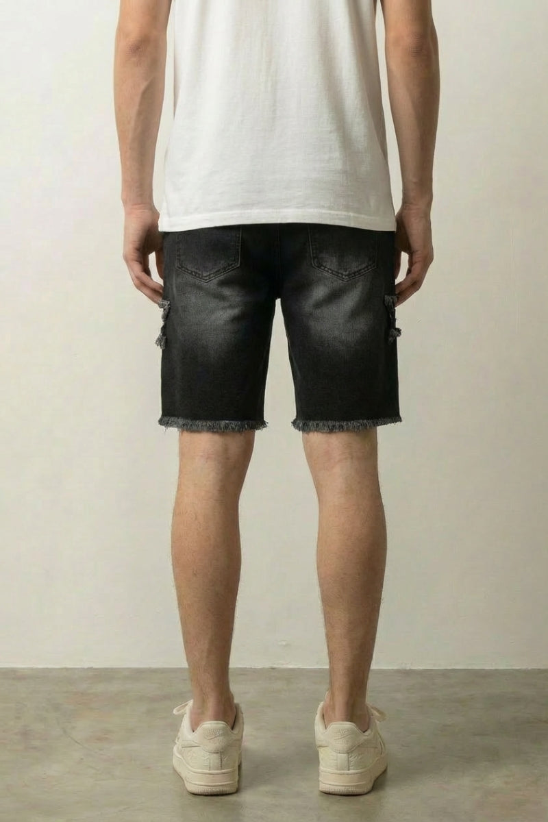 Denim-Shorts mit Stern-Print, Rückansicht – Denim-Shorts Herren japanischer Streetwear