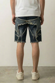 Distressed Denim Shorts, Rückansicht – Denim-Shorts Herren japanischer Streetwear
