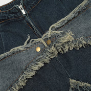 Distressed Denim Shorts, Detailaufnahme Stoff – Denim-Shorts Herren japanischer Streetwear