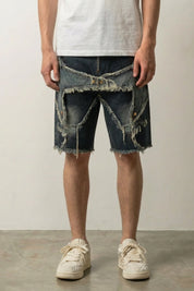 Distressed Denim Shorts – Denim-Shorts Herren japanischer Streetwear, Vorderansicht
