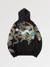 Bestickter Kapuzenpullover mit Drachenmotiv 'Tatsu-Ryga' – Hoodie im Streetwear-Stil für Herren und Damen