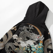 Bestickter Kapuzenpullover mit Drachenmotiv 'Tatsu-Ryga' – Hoodie für Winter und Herbst, Premium-Qualität