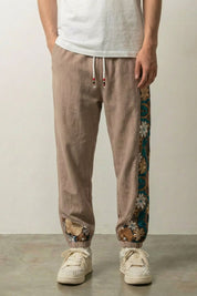 Florale Japanische Hose 'Sakura', Seitenansicht Detail – japanische Hose Herren traditioneller Stil