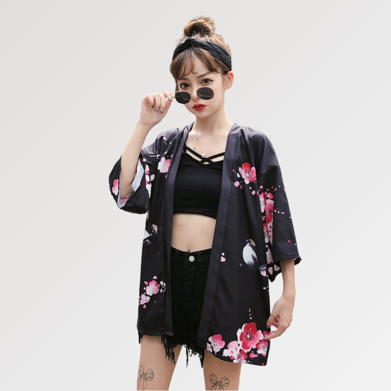 Geisha-Kimono-Jacke 'Sakura x Geiko' – Detail: lange Ärmel, Kimono japanischen Stil