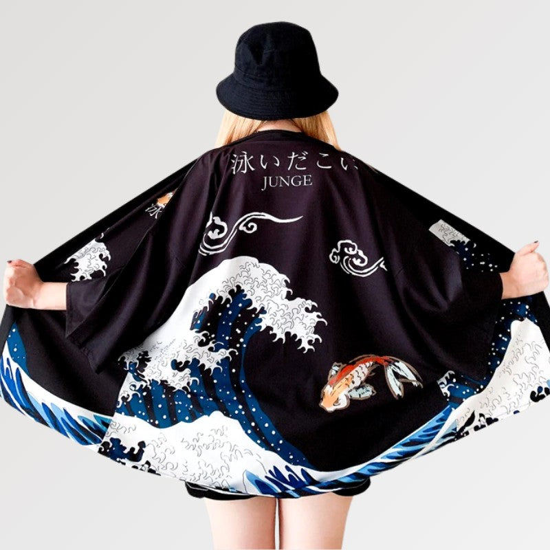 Kimono 'Die große Welle von Kanagawa' – Kimono im traditionellen japanischen Stil für Herren und Damen