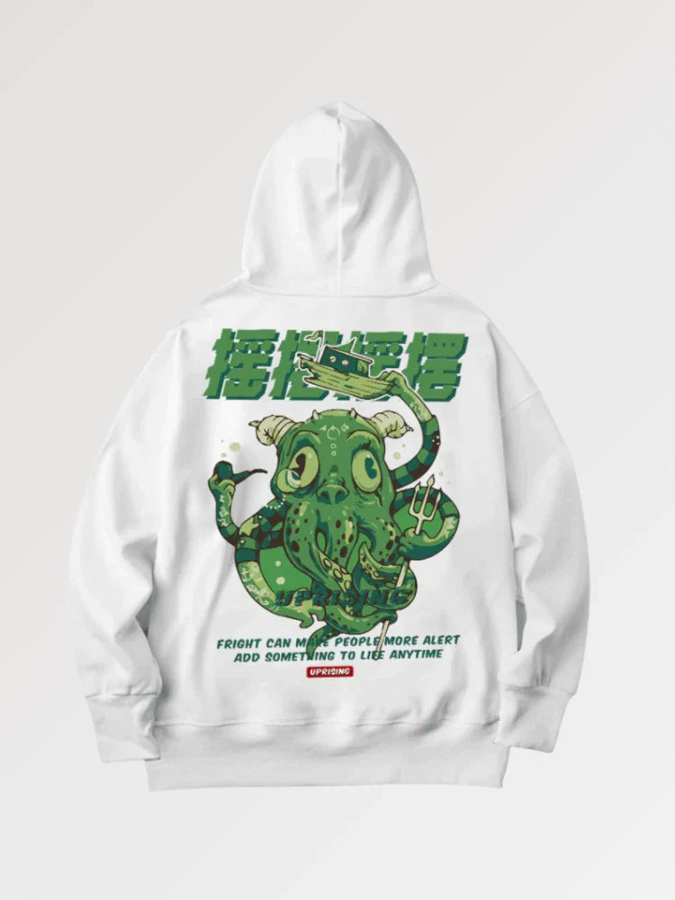 Grüner Monster-Kapuzenpullover 'Maebaki' – Oversize, Hoodie im japanischen Design