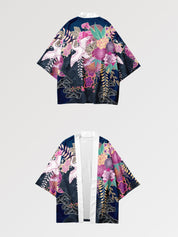Haori für Frauen 'Kanoya' mit Kimonoärmeln, Layering-Jacke mit rosa Blumen und Kranichen