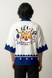 Haori-Kimono 'Shiba Inu' mit Kawaii-Shiba-Inu und Kanji, japanischer Haori in Vorderansicht