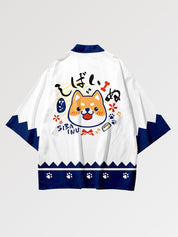 Haori-Kimono 'Shiba Inu', getragene Ansicht der offenen Haori-Jacke mit Kawaii-Shiba-Inu und Kanji