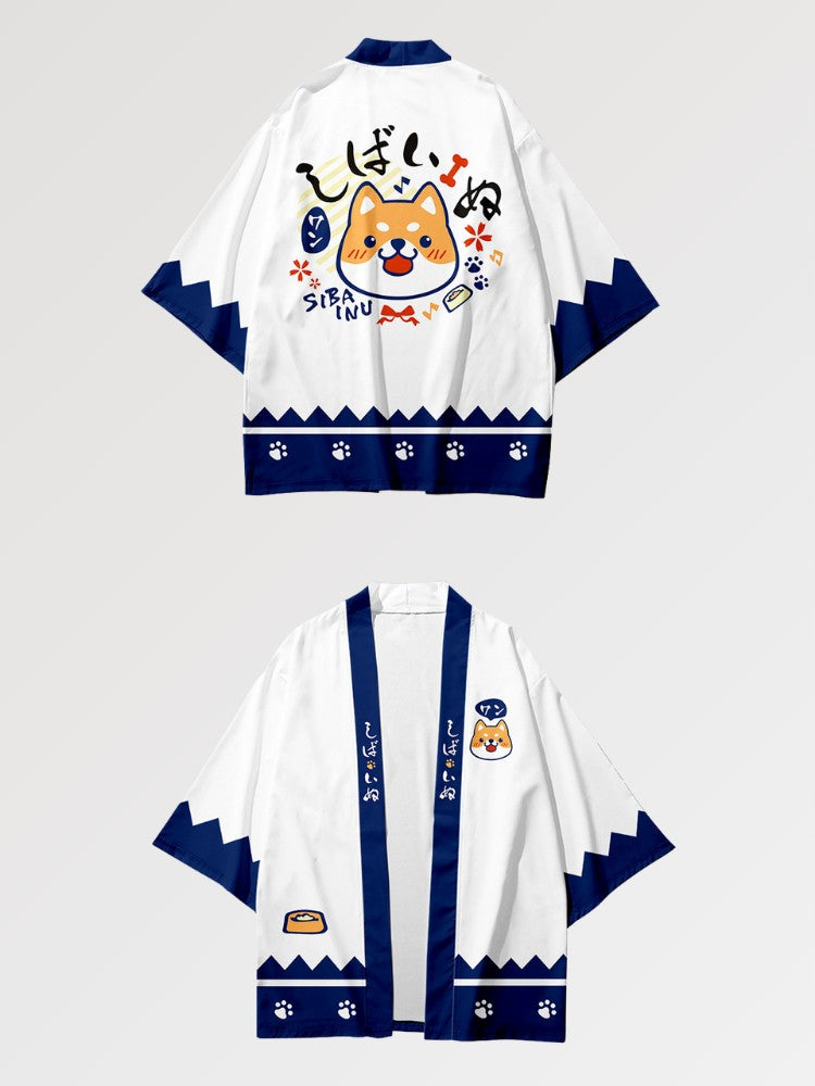 Haori-Kimono 'Shiba Inu' mit Kimonoärmeln, Layering-Jacke mit Kawaii-Shiba-Inu und Kanji