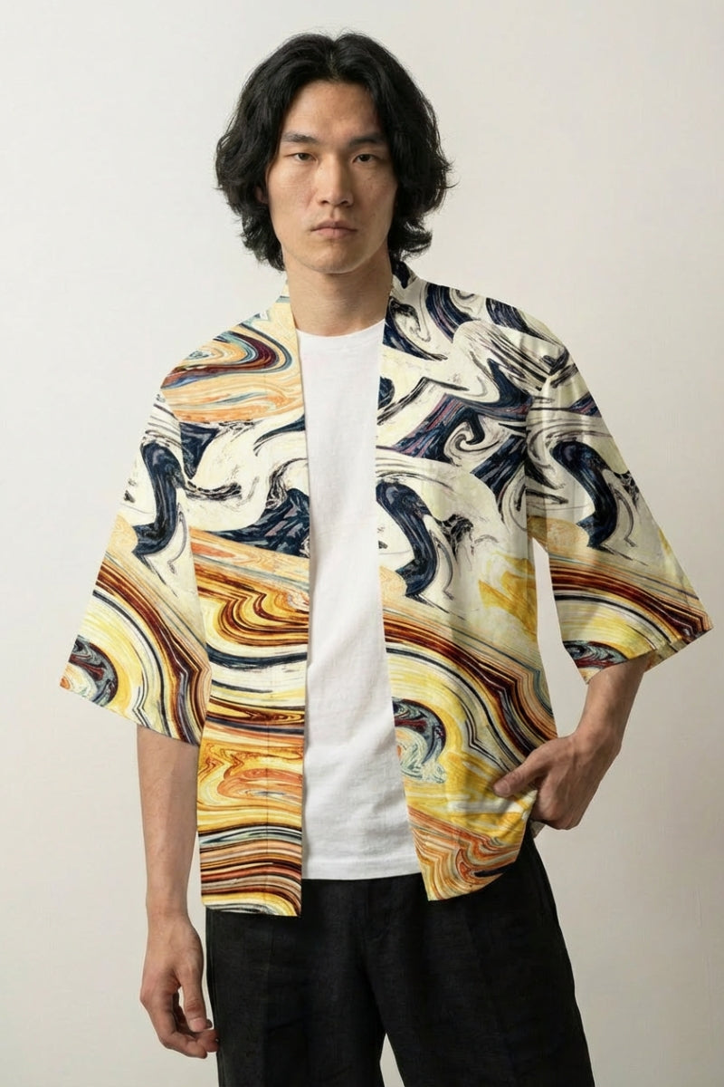 Haori mit Muster 'Psykomida' – Studioaufnahme Rückseite