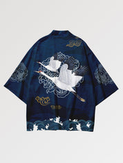 Streetwear-Haori 'Tsuru-Muster' – Kimono im traditionellen japanischen Stil für Herren und Damen