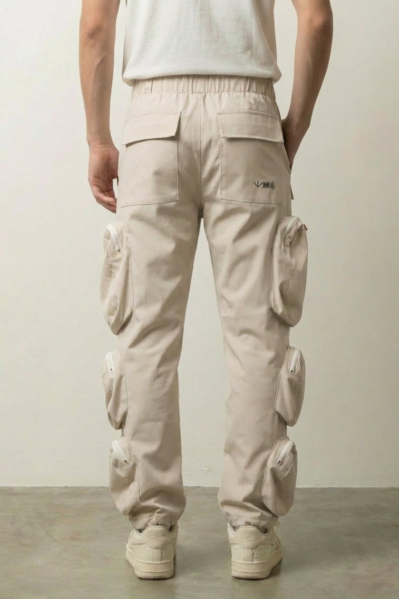 Hellbeige Cargohose 'The Casual', Rückansicht – Streetwear-Hose Herren japanischer Stil
