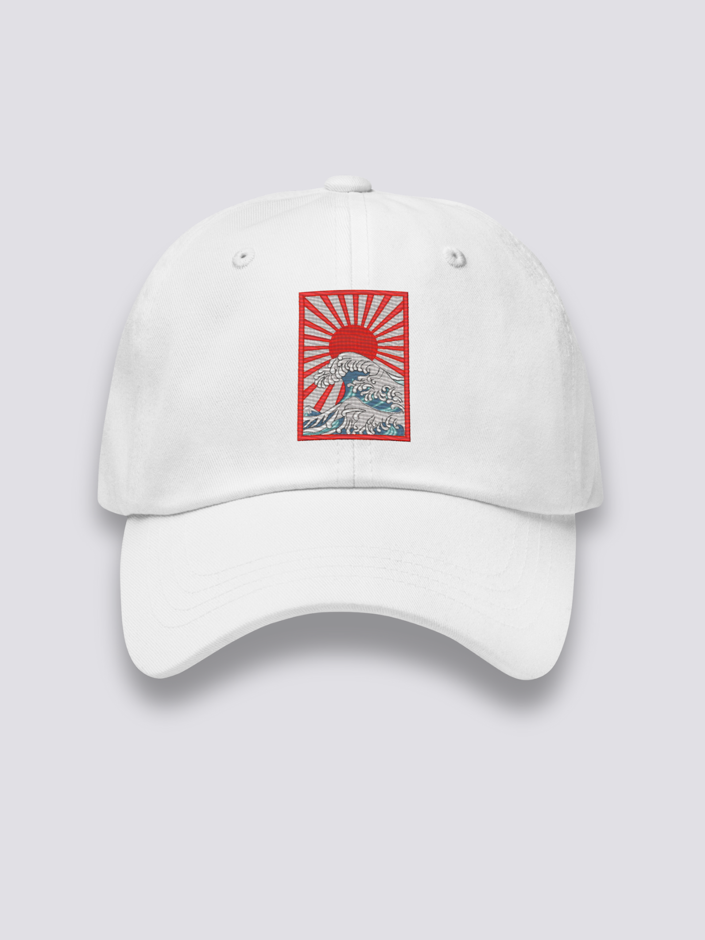 Hokusai-Cap – japanische Cap, gestickte aufgehende Sonne über Ukiyo-e-Wellen, Seitenansicht