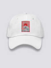 Hokusai-Cap – japanische Cap, gestickte aufgehende Sonne über Ukiyo-e-Wellen, Seitenansicht