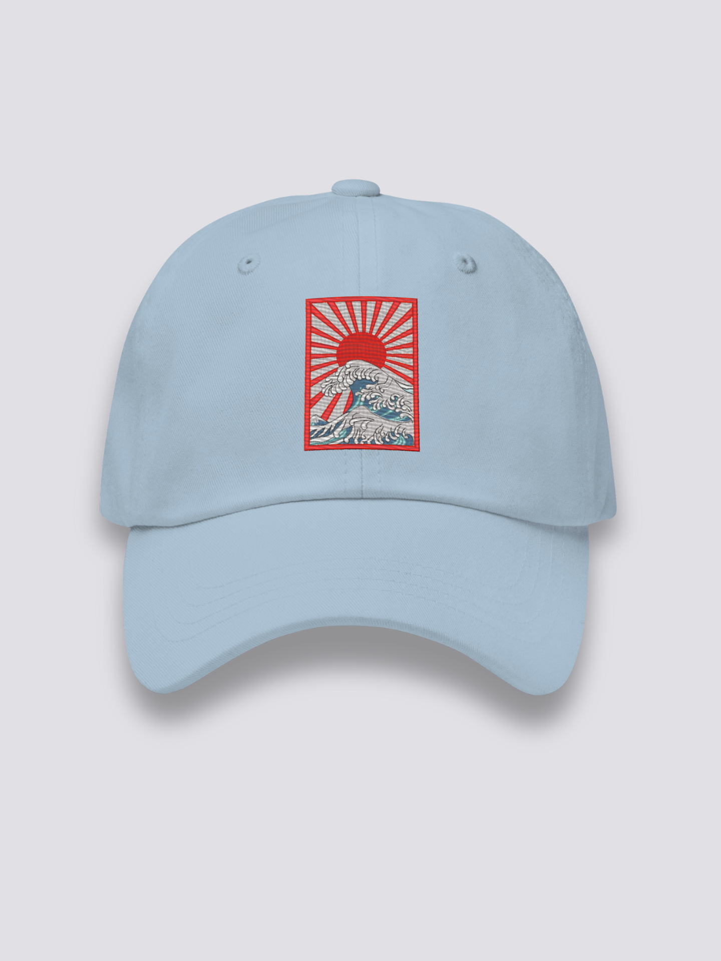 Hokusai-Cap – japanische Cap, gestickte aufgehende Sonne über Ukiyo-e-Wellen, Rückansicht